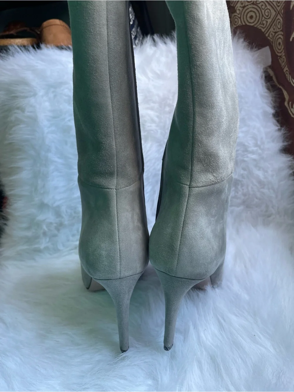 Gucci Light Taupe Suede Over-the-Knee Boots with Gold Zip